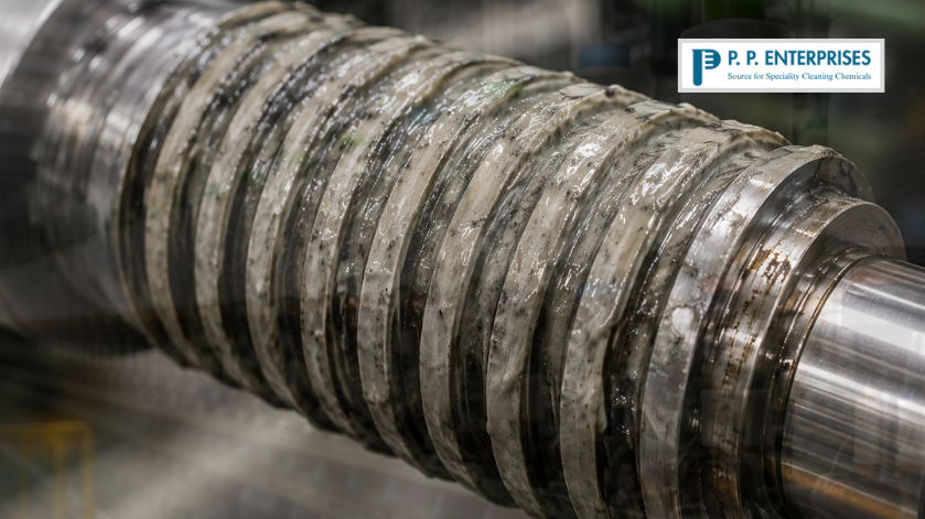 Close-up of spindle shaft grooves filled with lapping paste